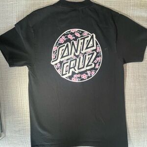 Santa Cruz Skateboards Black T-Shirt with Pink Floral Logo